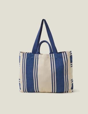 Accessorize Women's Pure Cotton Striped Tote Bag - Blue Mix, Blue Mix