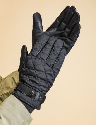 Jones Bootmaker Men's Leather Quilted Gloves - S-M - Black, Black