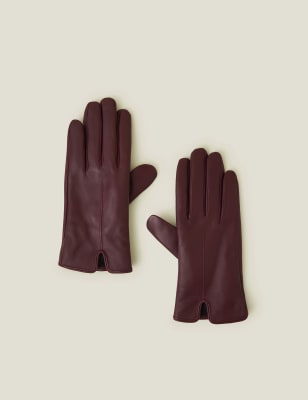 Accessorize Women's Leather Fleece Lined Touchscreen Gloves - M-L - Burgundy, Burgundy