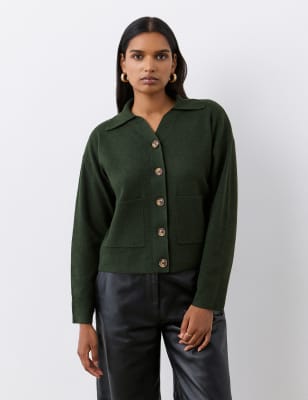 Finery London Women's Collared Button Front Cardigan - 16 - Green, Green,Navy,Natural