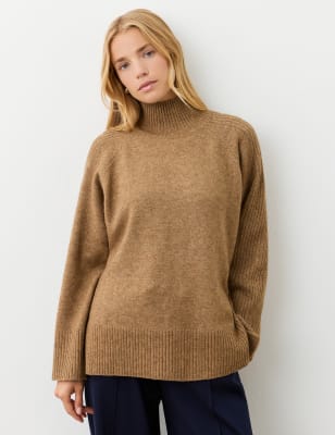 Finery London Women's Roll Neck Ribbed Sleeve Jumper with Wool - 12 - Natural, Natural,Navy,Red