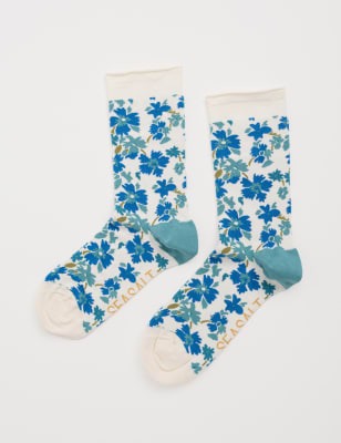 Seasalt Cornwall Women's Cotton Rich Patterned Ankle Socks - Blue Mix, Blue Mix