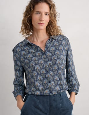 Seasalt Cornwall Women's Cotton Rich Printed Shirt - 14 - Dark Navy Mix, Dark Navy Mix