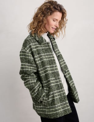 Seasalt Cornwall Women's Wool Blend Checked Relaxed Coat - 8REG - Black Mix, Black Mix