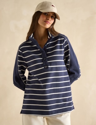 Joules Women's Pure Cotton Striped Funnel Neck Sweatshirt - 18 - Navy Mix, Navy Mix