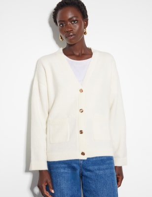 Monsoon Women's V-Neck Button Front Cardigan - S - Cream, Cream