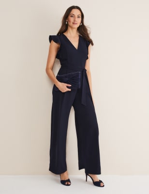 Phase Eight Women's Frill Detail Short Sleeve Jumpsuit - 14 - Navy, Navy