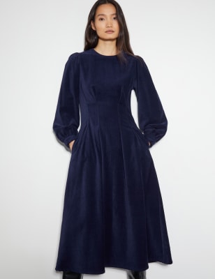 Monsoon Women's Velvet Midi Tea Dress - 14 - Navy, Navy