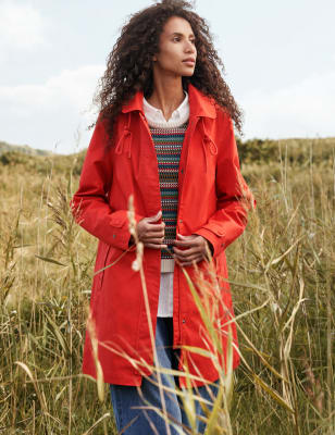 Seasalt Cornwall Women's Waterproof Pure Cotton Hooded Longline Mac - 12REG - Red, Red