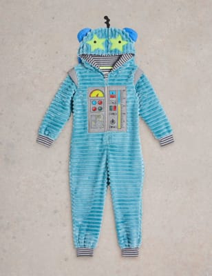 White Stuff Boys Pure Cotton Robot Onesie (3-10 Yrs) - 9-10Y - Blue Mix, Blue Mix