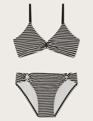 Monsoon Girls 2pc Striped Textured Bikini (7-15 Yrs) - 11-12 - Black Mix, Black Mix