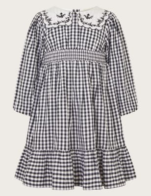 Monsoon Girls Pure Cotton Gingham Check Dress (3-13 Yrs) - 8y - Multi, Multi