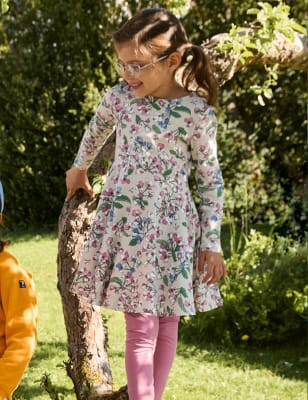 Polarn O. Pyret Girls Cotton Rich Floral Dress (1-10 Yrs) - 3-4 Y - Beige Mix, Beige Mix