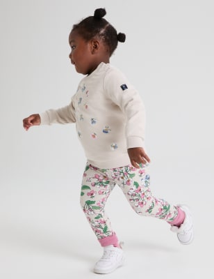 Polarn O. Pyret Girls Pure Cotton Floral Sweatshirt (1-10 Yrs) - 12-18 - Beige Mix, Beige Mix