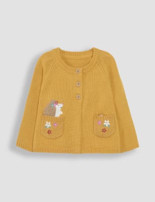 Jojo Maman Bb Girls Pure Cotton Knitted Hedgehog Cardigan (6 Mths - 6 Yrs) - 12-18 - Yellow Mix, Y