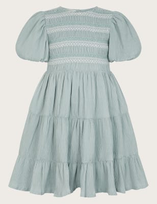 Monsoon Girls Shirred Dress (3-13 Yrs) - 7y - Green, Green