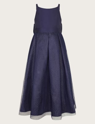 Monsoon Girls Glitter Spotted Tulle Maxi Occasion Dress (3-15 Yrs) - 11y - Navy, Navy