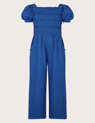 Monsoon Girls Shirred Jumpsuit (3-13 Yrs) - 7y - Blue, Blue