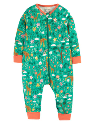 Frugi Girls Pure Cotton Giraffe Zip All in One (0-24 Mths) - 7-8 Y - Green Mix, Green Mix