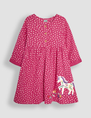 Jojo Maman Bébé Girls Pure Cotton Unicorn Appliqué Dress (6 Mths - 6 Yrs) - 12-18 - Fuchsia Mix, Fuchsia Mix