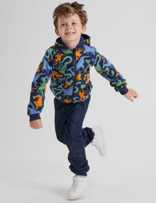 Polarn O. Pyret Boys Pure Cotton Dinosaur Zip Hoodie (1-10 Yrs) - 2-3 Y - Navy Mix, Navy Mix