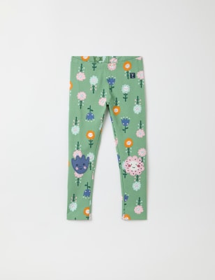 Polarn O. Pyret Girls Cotton Rich Floral Leggings (1-7 Yrs) - 18-24 - Green Mix, Green Mix