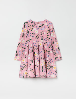 Polarn O. Pyret Girls Cotton Rich Patterned Dress (12mths to 10 yrs) - 5-6 Y - Red Mix, Pink Mix,Nav