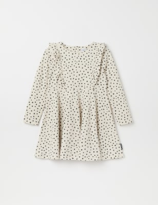 Polarn O. Pyret Girls Cotton Rich Polka Dot Dress (1-10 Yrs) - 2-3 Y - Beige Mix, Beige Mix