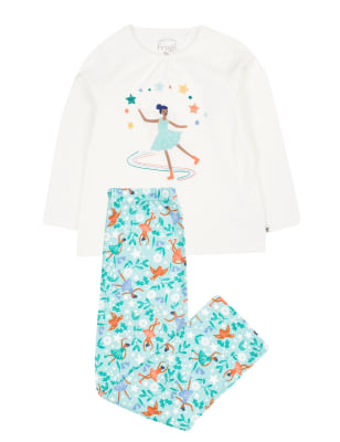 Frugi Girls Pure Cotton Ballerina Pyjamas (2-10 Yrs) - 5-6 Y - White Mix, White Mix