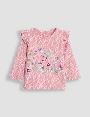 Jojo Maman Bb Girls Pure Cotton Mouse Appliqu Top (6 Mths-6 Yrs) - 2-3 Y - Pink Mix, Pink Mix