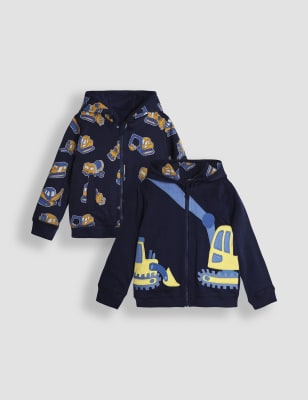 Jojo Maman Bb Boys Pure Cotton Appliqu Reversible Hoodie (6 Mths-6 Yrs) - 18-24 - Navy Mix, Navy 