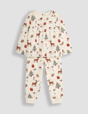 Jojo Maman Bb Girls Pure Cotton Christmas Pyjama Set (12 Mths-7 Yrs) - 18-24 - Cream Mix, Cream Mi