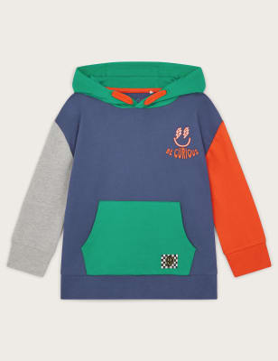 Monsoon Boys Pure Cotton Patterned Hoodie (3-13 Yrs) - 5-6 Y - Green Mix, Green Mix