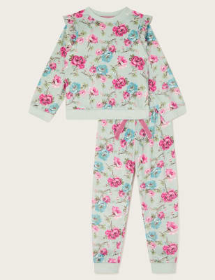 Monsoon Girls Velour Floral Pyjamas (3-13 Yrs) - 12-13 - Green Mix, Green Mix