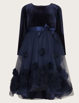 Monsoon Girls Velvet Tulle Dress (3-15 Yrs) - 11y - Navy, Navy