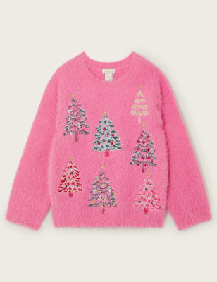 Monsoon Girls Embroidered Christmas Jumper (3-15 Yrs) - 11-12 - Pink Mix, Pink Mix