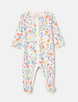 Joules Girls Pure Cotton Floral Pony Sleepsuit (0-18 Mths) - NB - Cream Mix, Cream Mix