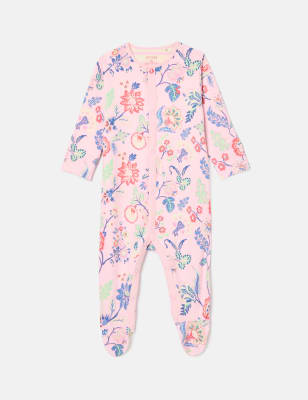 Joules Girls Pure Cotton Floral Sleepsuit (0-18 Mths) - 12-18 - Pink Mix, Pink Mix