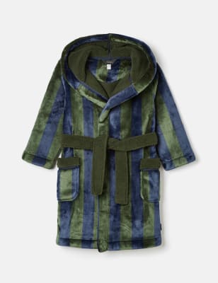 Joules Boys Striped Fleece Lined Dressing Gown (1-12 Yrs) - 3-4 Y - Dark Green Mix, Dark Green Mix