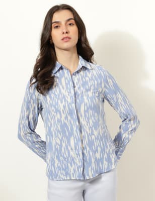 

Marks & Spencer Printed Spread Collar Shirt (FEMALE, BLUE MIX, 8)