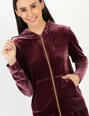 

Womens M&S Collection LS Velour Hoody - Berry, Berry