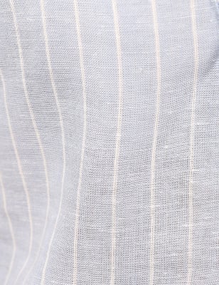 Linen Mix Striped Mandarin Collar Top, BLUE MIX, swatch