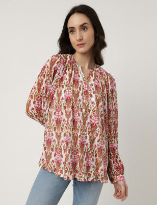 

Marks & Spencer Printed Round Neck Top (FEMALE, IVORY MIX, 10)