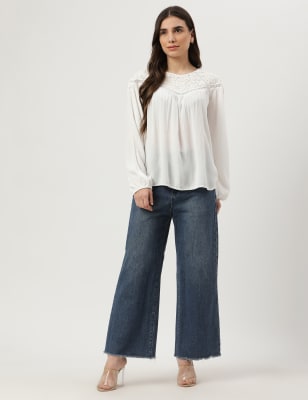 

Marks & Spencer Pure Viscose Embroidered Round Neck Blouse (FEMALE, IVORY, 10)