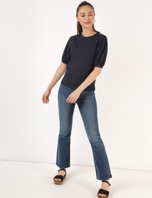 

Marks & Spencer Printed Round Neck Top (FEMALE, NAVY MIX, 6)