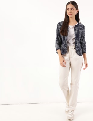 

Marks & Spencer Pure Cotton Printed V-Neck Jacket (FEMALE, NAVY MIX, 6)