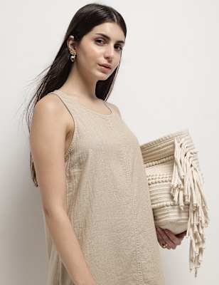 Linen Rich Knee Length Shift Dress