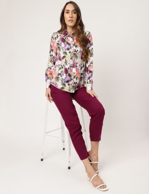 

Marks & Spencer Linen Floral Printed Regular Fit Shirt (FEMALE, MULTI, 14)