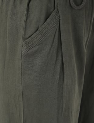 Linen Rich Paperbag Tapered Trousers, KHAKI, swatch