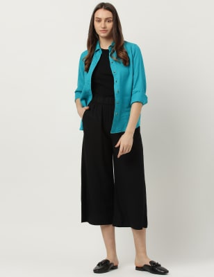 Linen Rich Wide Leg Trousers